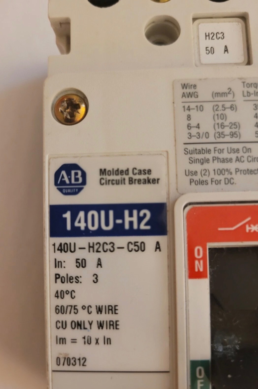 Allen Bradley AB 140U-H2C3-C50 A 50a breaker 2