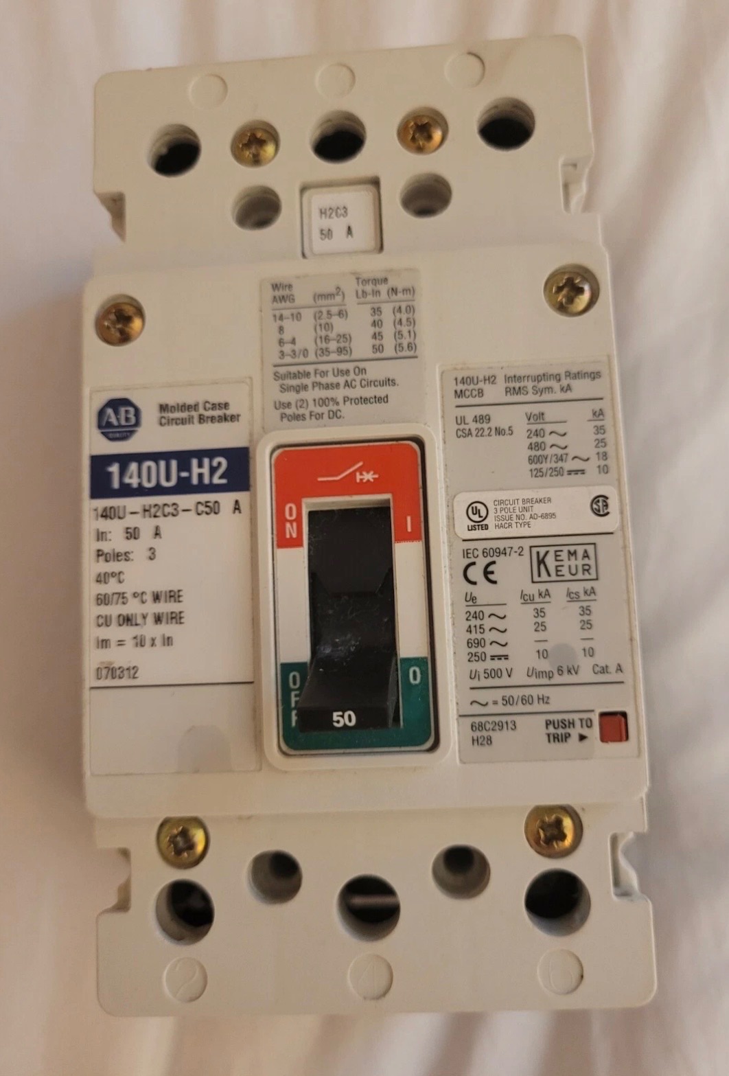 Allen Bradley AB 140U-H2C3-C50 A 50a breaker